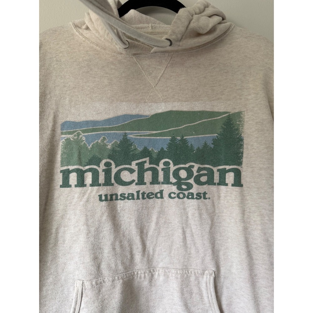 Unsalted Coast Michigan Graphic Hoodie Oatmeal‎ Heather Thumbhole Cuffs XL - Picture 2 of 8